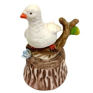 Vintage White Dove Bone China Bell Bird on Tree Branch and Stump